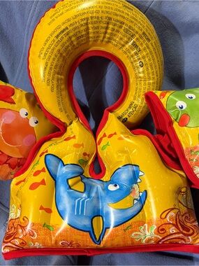 Kids Yellow Shark Print One-Piece Swim Vest